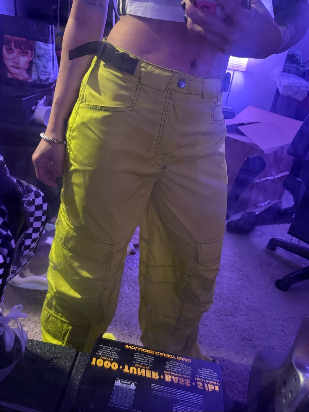Dolls Kill Neon Yellow baggy polyester cargo Pants with buckles